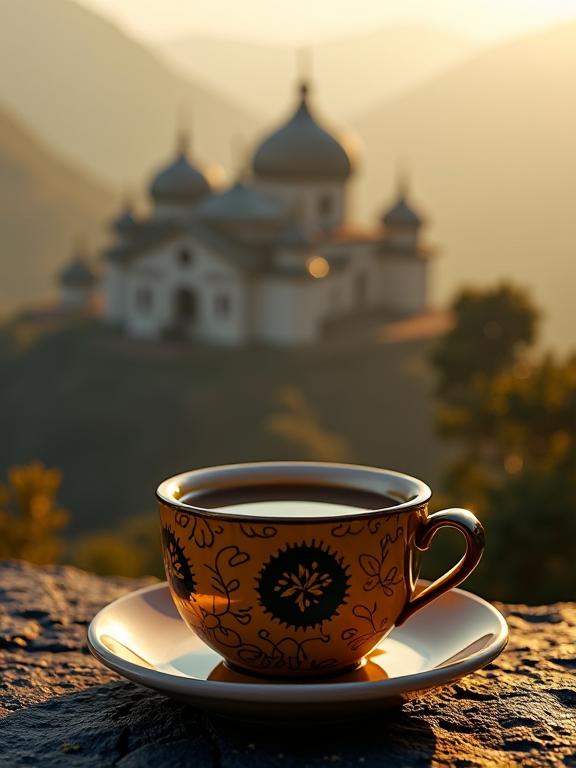 designed by Sven Nordqvist and Aykut Aydogdu , photograph, masterpiece, extreme wide shot of a Enthralling Unadvised Tanzanian Cup of Coffee