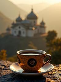 designed by Sven Nordqvist and Aykut Aydogdu , photograph, masterpiece, extreme wide shot of a Enthralling Unadvised Tanzanian Cup of Coffee