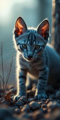 designed by Mark Brooks , photograph, Golden ratio, Studio shot of a Prehistoricore Deteriorating Russian Blue Kitten