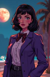 by Joe Jusko and Charly Amani and Cildo Meireles , photograph, Planet Jupiter, cinematic shot of a Mature Pleated buff Libyan CEO Girl