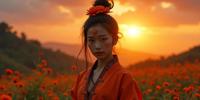 photograph, stylized, manipulated photography, long shot of a Inventive Crowned small traditional Tang Dynasty Super Saiyen Rogue