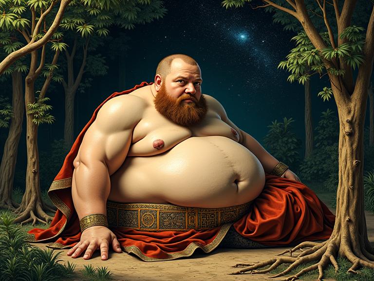 art by Gustave De Smet and Jan Weenix and Paul Catherall , photograph, intricate background, Full length frame of a Intense Baroque morbidly obese Costa Rican Male King