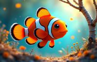 photograph, Cubo futurism, award winning, Full length frame of a Clownfish of Instinct