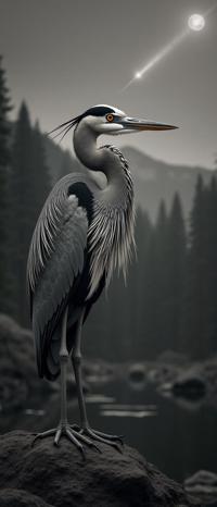 photograph, surreal, Portrait of a Foolish Enigmatic Grey Heron , from inside of a Sublime University