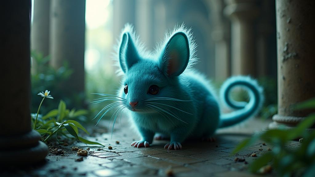 photograph, concept art, extreme close up shot of a Hideous Foggy Chinchilla Pok mon , from inside of a Irritated Mosque Cathedral of C rdoba