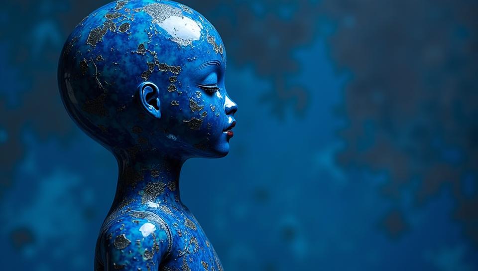 art by Lygia Clark , RAW photo, side view shot of a Blue Space Bosnian Doll, Neo Concretism