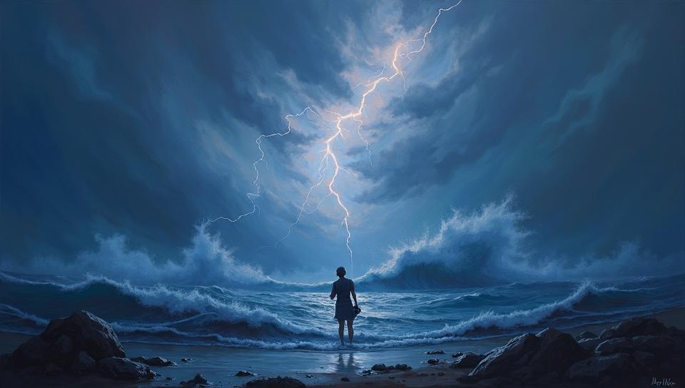 by Atey Ghailan, Oil painting, Bluetooth speakers, Hurricane