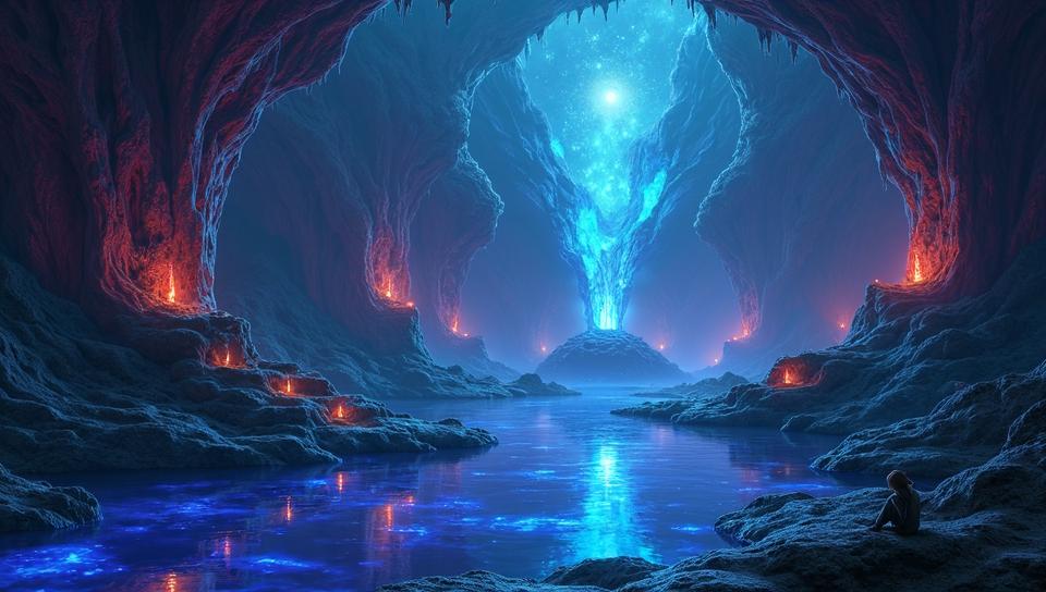 Vector Art, landscape of a Intricate Floating Crystal Hollow of the Gemstone Guardians and Wizard s floating island, pond, Fall