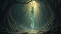 surrealism art designed by Paul Wonner, professional Drawing, Preposterous Peruvian Crystal pendulum , in a Lord of the Rings setting