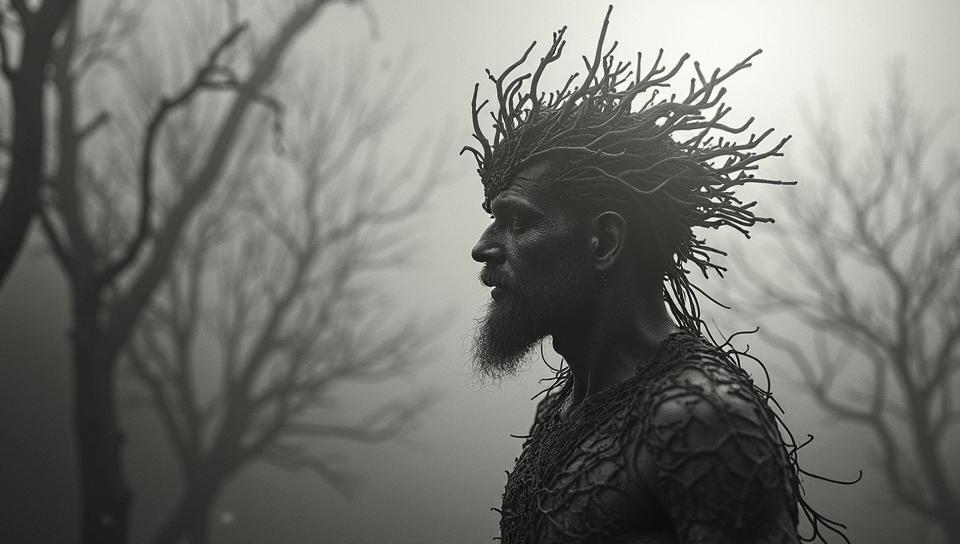 Cinematic still, Dreadful Egeria , plain background, in focus