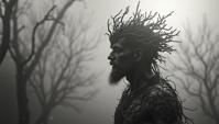 Cinematic still, Dreadful Egeria , plain background, in focus
