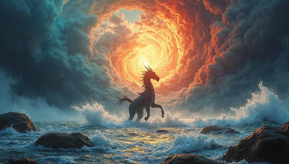 Concept art, petroglyph, Color splash of a Draco Masters of the Tenyi , Tremendous