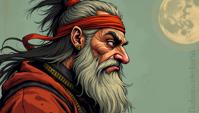 profile of a Gritty Sami Guy , he is rolling eyes, Shaolinn Monk, he has an adorable Pentacle