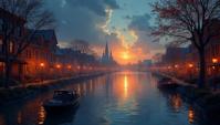 scene art stylized by Stanhope Forbes, landscape of a Light St Louis from inside of The City of Avalon, Fae, Ambient lighting