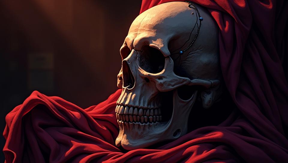 Anime, Callous Greek Skull, Bathed in shadows, surrealism art