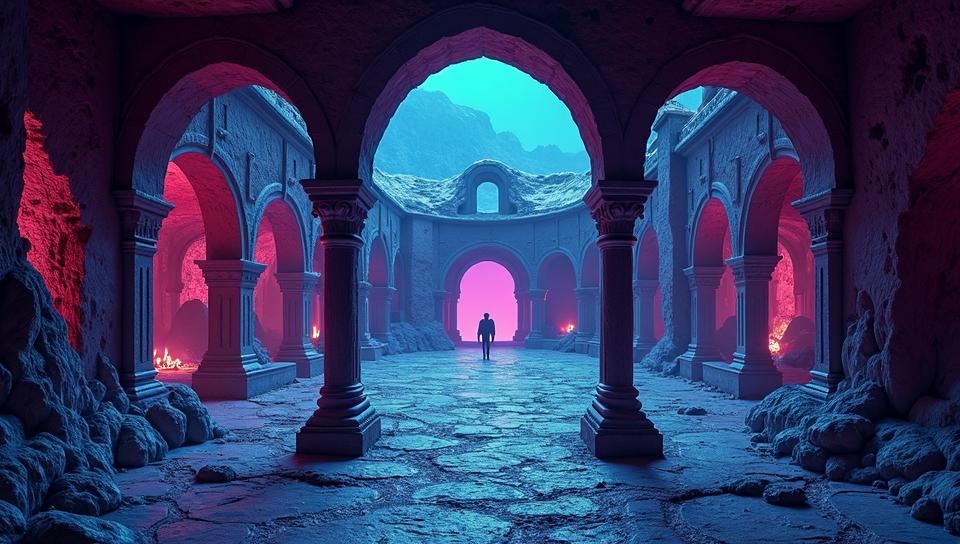 landscape of a Intricate Frostveil Hollow, from inside of a Alc zar of Segovia, space art stylized by Vincent Di Fate , Realistic