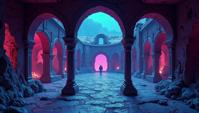 landscape of a Intricate Frostveil Hollow, from inside of a Alc zar of Segovia, space art stylized by Vincent Di Fate , Realistic