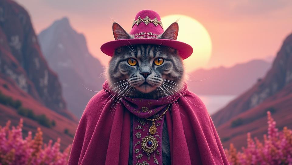 Abstract, majestic, Scandinavian High Tech British Shorthair Cat , the Man is Holy