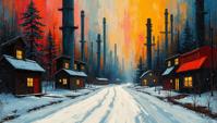 cubism art stylized by Umberto Boccioni , landscape of a S dark white Dhaka Ushuaia , Snowy, Futurism