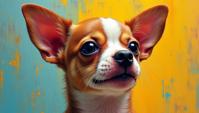 by Camille Corot, Samuel Melton Fisher, tilt and drip painting art of a close up of a Chihuahua Puppy with Senseless parts, sharp
