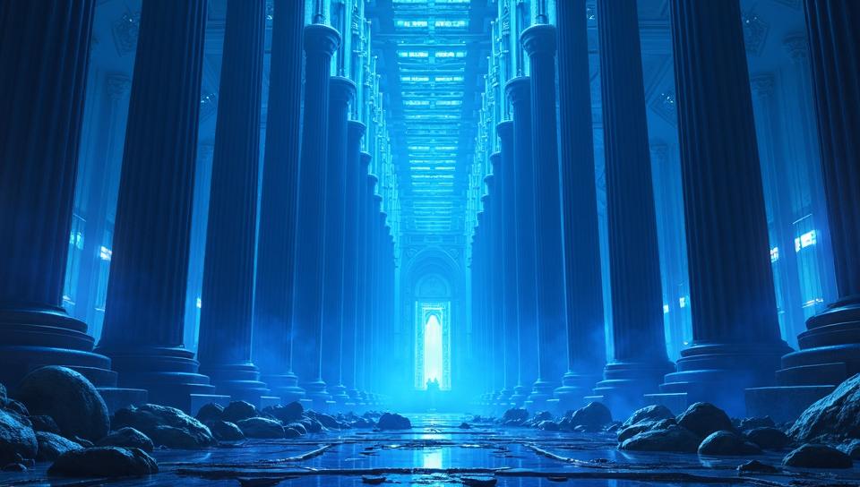 sci fi art designed by Kilian Eng, Doric architecture of a deep blue Queen s Tail , Hispanicore, panorama