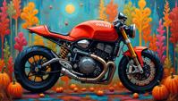 geometric and lyrical abstraction painting presenting, fall garden, intricate details, Cyborg Ducati