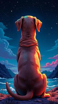 comics art designed by Leiji Matsumoto, detailed Spray paint style, rear angle of a Labrador Retriever with Draped parts, Shabby