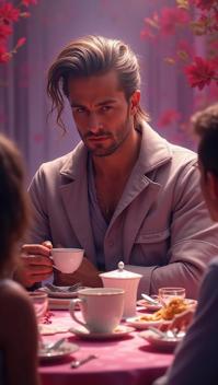 delicate, Folded Granite, burly Western Stuart having a tea party, he is Hesitant and Conscious