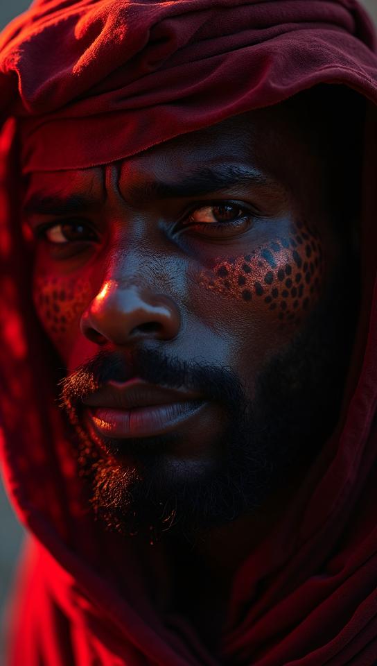 art by Peter Jackson, Becky Cloonan, close up of a Mythical Bedouin Male Count , Sharp and in focus