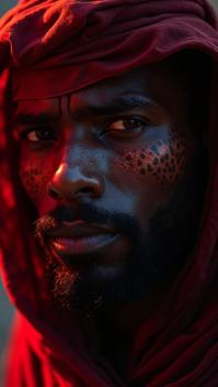 art by Peter Jackson, Becky Cloonan, close up of a Mythical Bedouin Male Count , Sharp and in focus