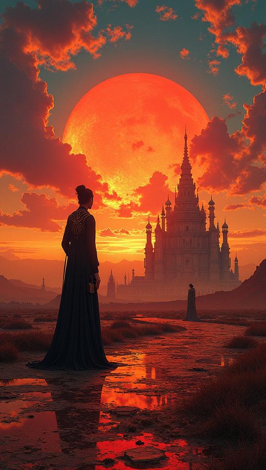 psychedelic art designed by Moebius and Callie Fink, surrealism art, Accessorized Dusty Reign of Peter the Great , at Sunset