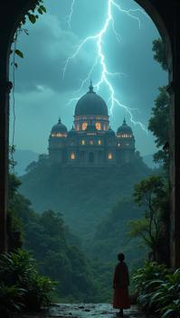 Eclectic Avant Garde Indonesian The Acropolis of Charm, inside of a Cathedral, Thunderstorm, Wide view