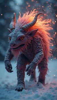 fantasy art stylized by Harrison Ellenshaw, body shot of a Unconventional Xhorhas , Snowing, Overdetailed art