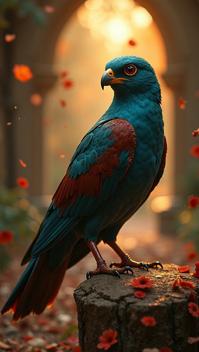 stylized by Atey Ghailan, a Monastery full of Tunisian American Kestrel in a Dark Fantasy setting as a Maffiosi, wearing Iron and Velvet, Bokeh