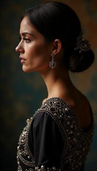 by Otto M ller and Hayv Kahraman , rear angle of a wearing Platinum and Black Pearl Details Tabard, Vibrant Bavarian Olivia Rodrigo Boss,