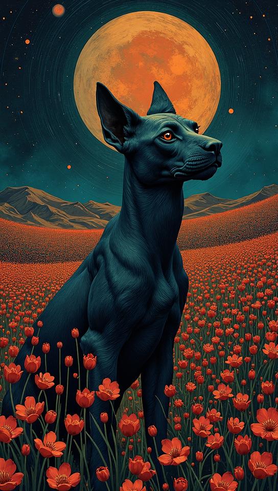 stylized by Edvard Munch , crowded blossoms, intricate background, modelshoot style shot of a Biophilic Sphinx