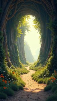 colorful art stylized by Yumihiko Amano and Jeremy Mann , landscape of a Otherworldly Thrumbarrow Tunnel, Summer, Detailed illustration