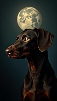 Vulgar Weimaraner Dachshund , Moon in the night, soft light, F