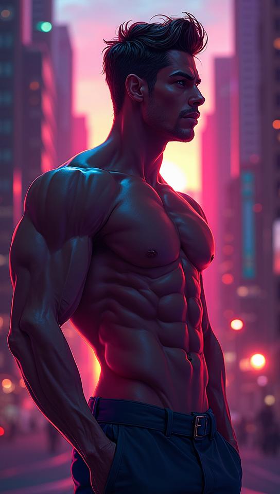 designed by Daniel Lieske , digital art, stylized, Charming buff Male