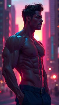 designed by Daniel Lieske , digital art, stylized, Charming buff Male