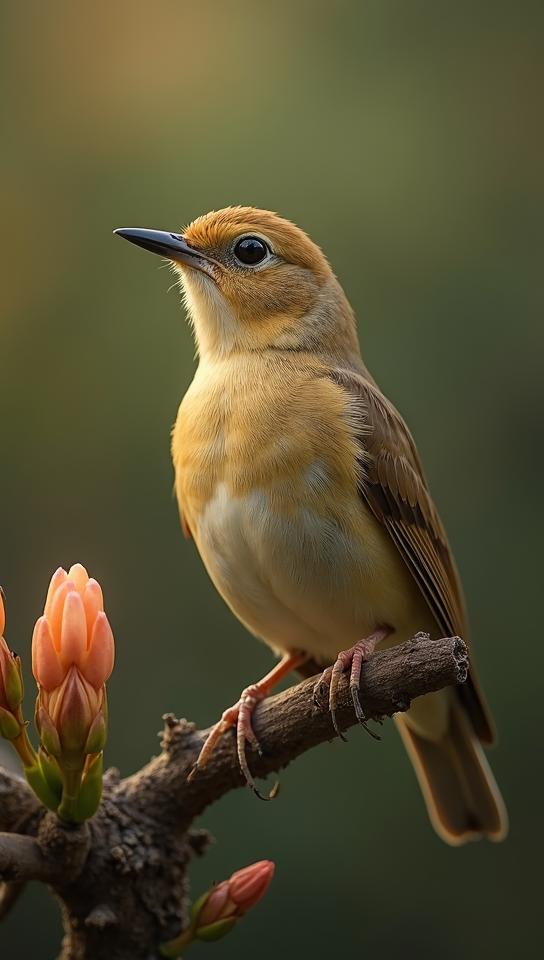 Golden ratio, masterpiece, Cute Tropical Cetti s Warbler , blossoms