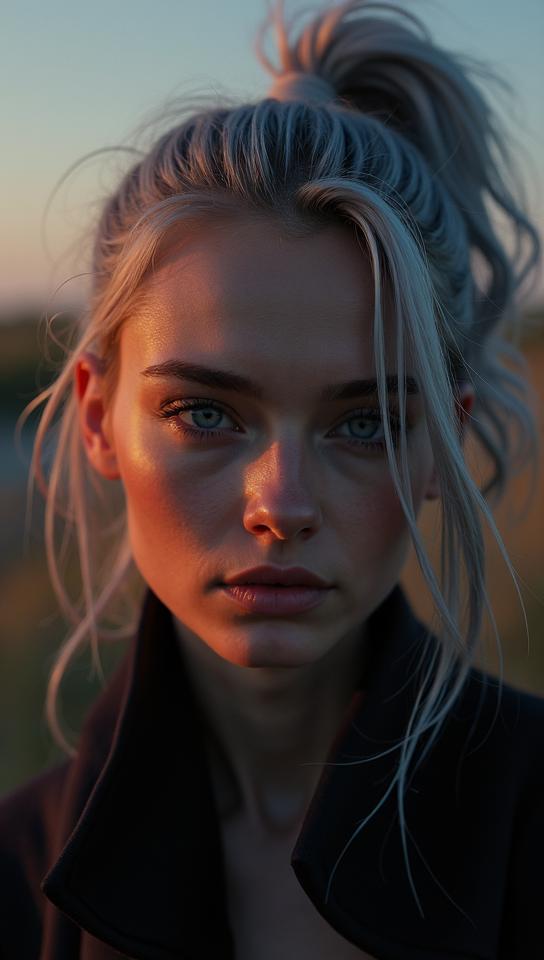 art by Brandon Woelfel and Beeple, ground level shot of a Kawaii Edward Cullen Sam Fisher of Pleasure , Silver hair styled as High ponytail, at Twilight