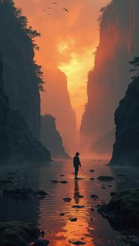 designed by Claire Denis, landscape of a Fantasy Warm New Londo Ruins , masterpiece, crowded lake
