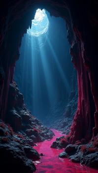 Vaporwave, landscape of a Serene Black and Maroon Crystal Cave and American Talking animal sanctuary, Fine art, Vivid Colors