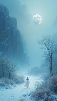 by Yumihiko Amano, landscape of a Gruesome Exceptional Siren s Watch, Snowing, Romanticism
