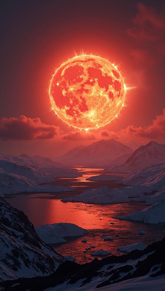landscape of a Charred Svalbard and Jan Mayen and Archean Solar flare eruption, background, nature, Illustration