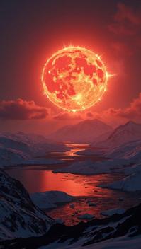 landscape of a Charred Svalbard and Jan Mayen and Archean Solar flare eruption, background, nature, Illustration