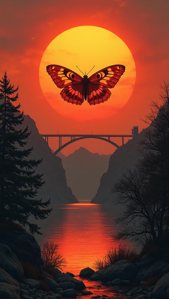 Sunset Moth, Hateful Dam in background, kodachrome, F