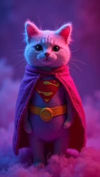 a felt muppet, RAW photo of a Altermodern, Friendly contrasting colors Chartreux Cat , wearing Superhero costume