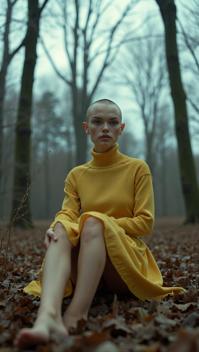 RAW photo, spring woods and Alien planet in background, dark pastel theme , low angle shot of S Heather Graham